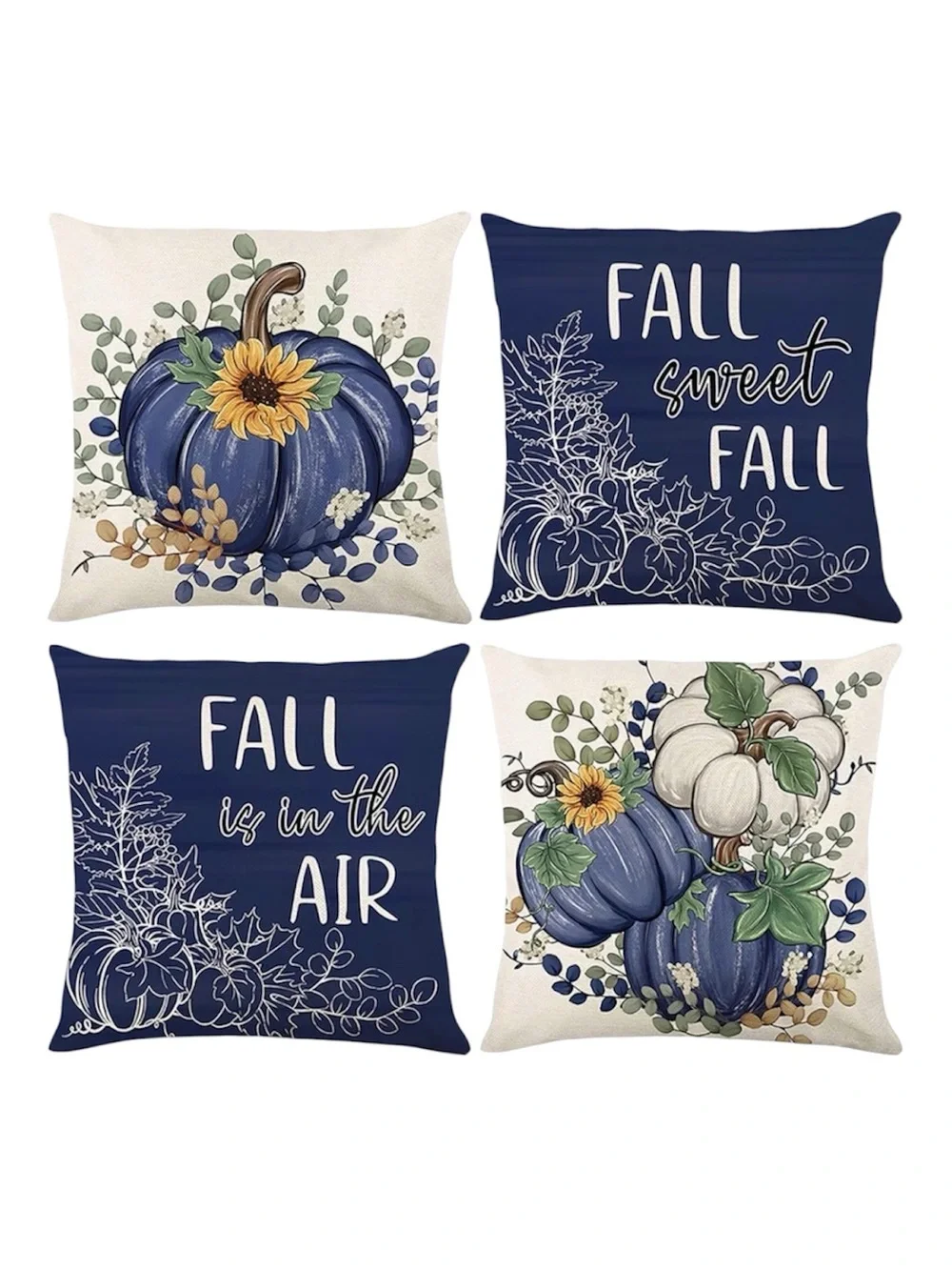 Set of 4 Fall Pumpkin Decorative Throw Pillow Covers only -  18” x 18”